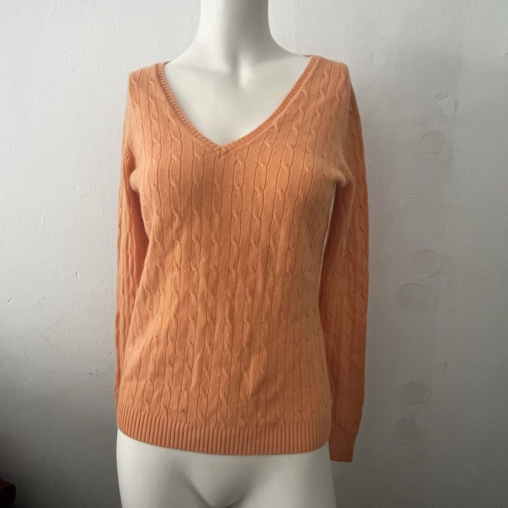 Lilly Pulitzer cashmere sweater M Sherbert Cable Knit Vneck Preppy Logo Pullover